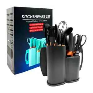 Utensilios de cocina con 18 piezas de silicona con mango de madera, v…