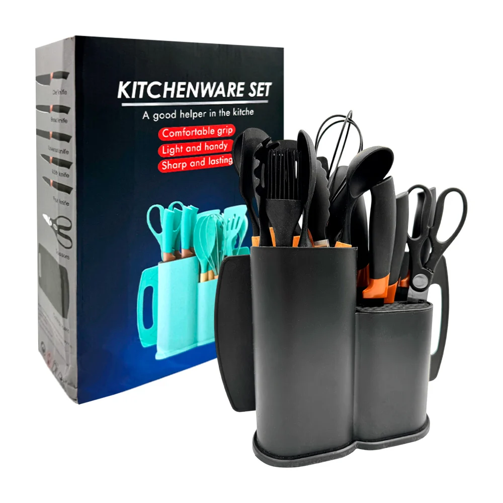 Utensilios de cocina con 18 piezas de silicona con mango de madera, variedad de colores / lu7469