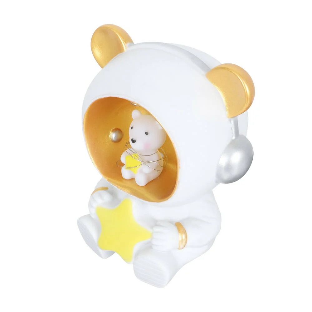 Alcancía de plástico en forma de astronauta con luz led cálida y figura de oso, variedad de diseños / d20210515