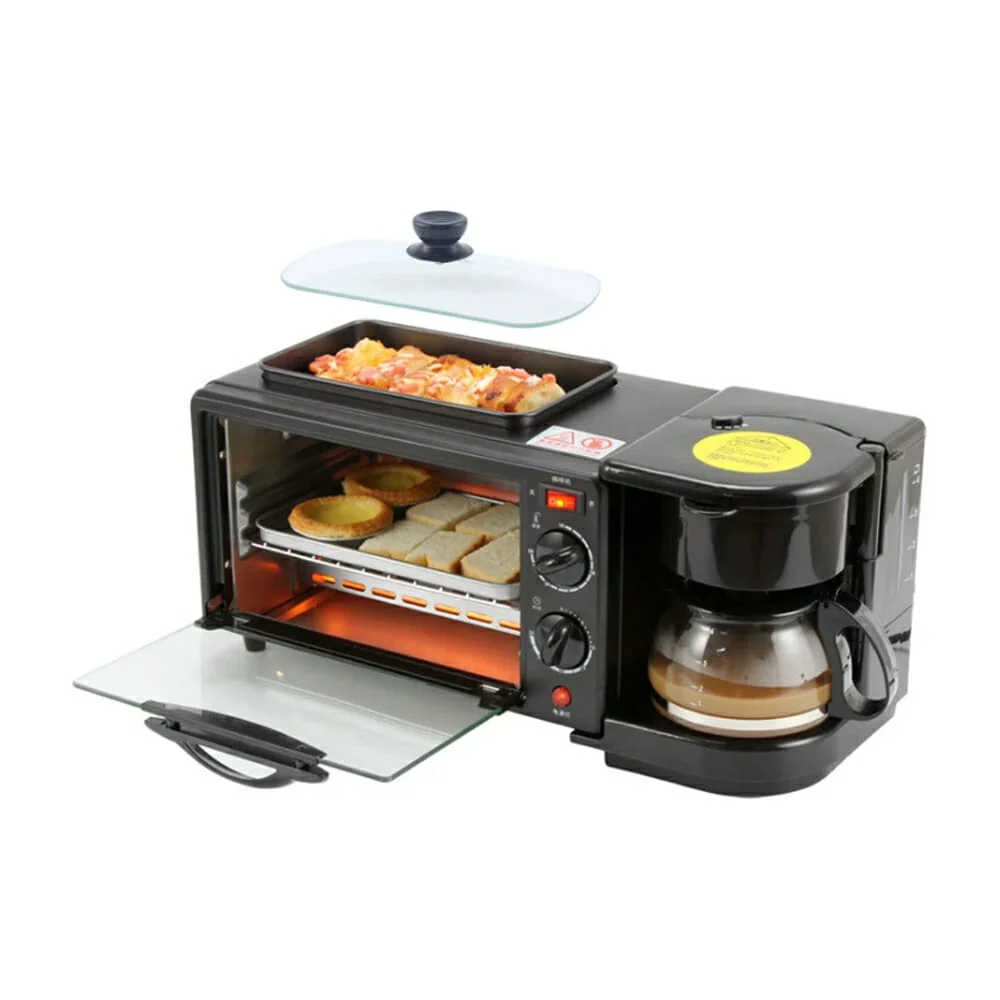 Máquina breakfast maker 3 en 1 con horno, parrilla eléctrica y cafetera automática para desayuno / kw-206 / lu7215 / sc-206