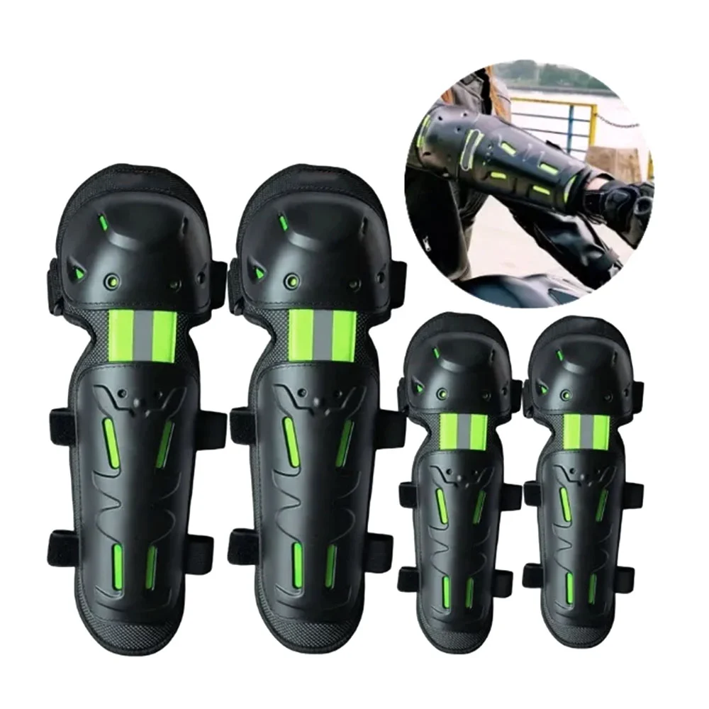 Set de rodilleras y coderas para protección con straps ajustables y detalles fluorescentes + línea reflectante / m136