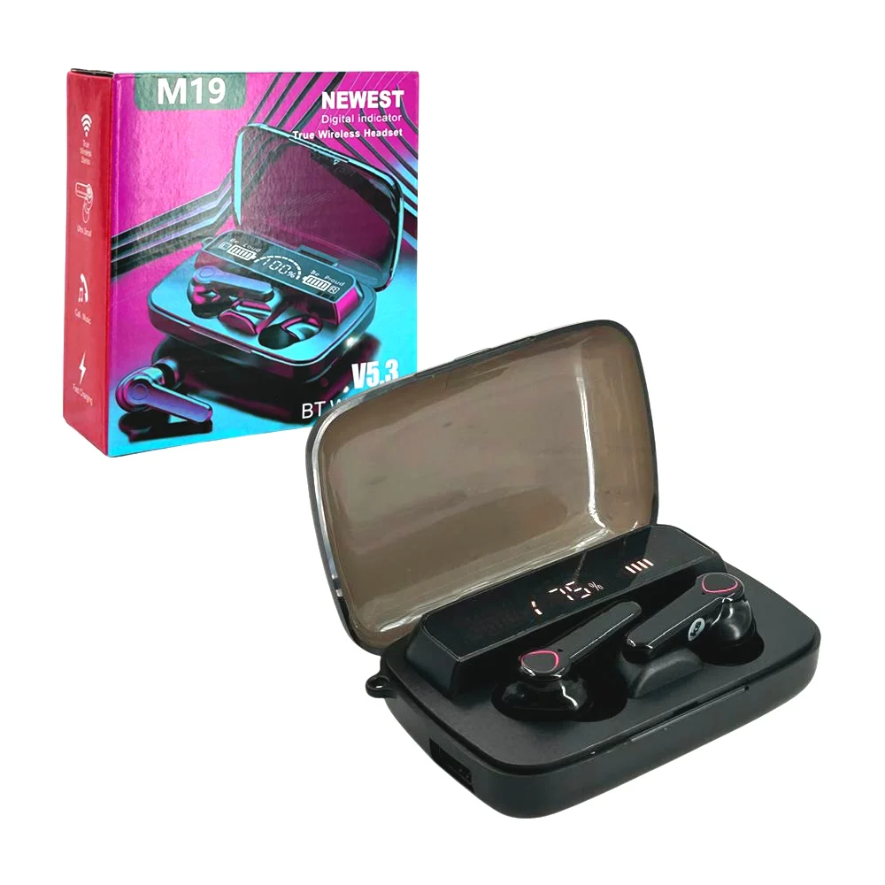 Audifonos inalámbricos bluetooth v5.3 color negro con lámpara e indicador de bateria digital / m19