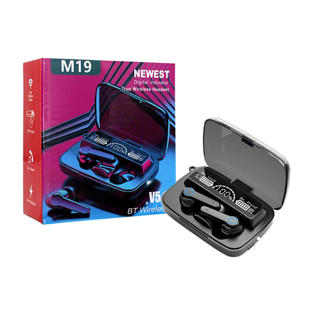 Audífonos inalámbricos bluetooth v5.1 en color negro con lámpara e indicador de batería digital / tr-6029 / m19 / FR-3113