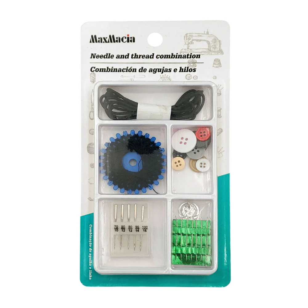 Kit de costura mediano con hilo, botones, agujas y resortes, variedad de usos / maxmacia / m21373