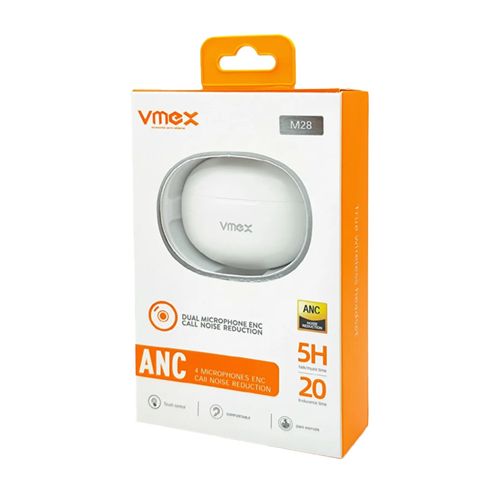 Audífonos inalámbricos m28 con cancelación de ruido, 4 micrófonos y estuche de carga ovalada, variedad de colores / m28 / vmex / anc / anc+enc