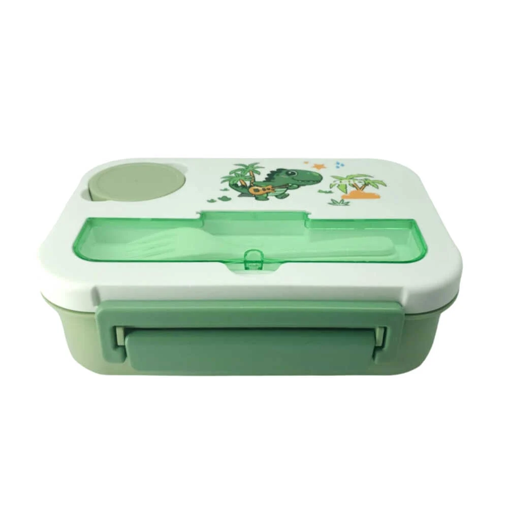 Tupper rectangular de plástico con 5 compartimientos y 2 cubiertos + estampado de unicornio / m5501