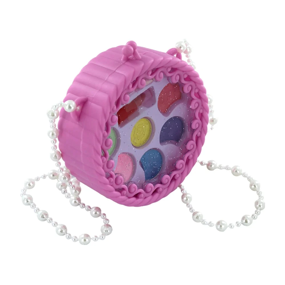 Estuche circular pequeño de maquillaje para niña en forma de bolso con correa de cuentas / m83