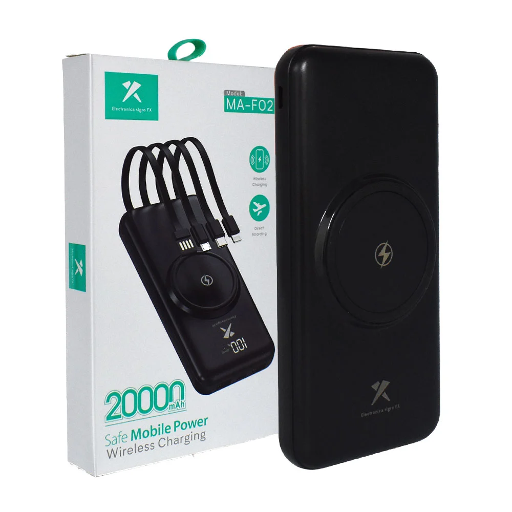 Power bank de 20000mah con cable usb, v8, tipo c y lightning / ma-f02