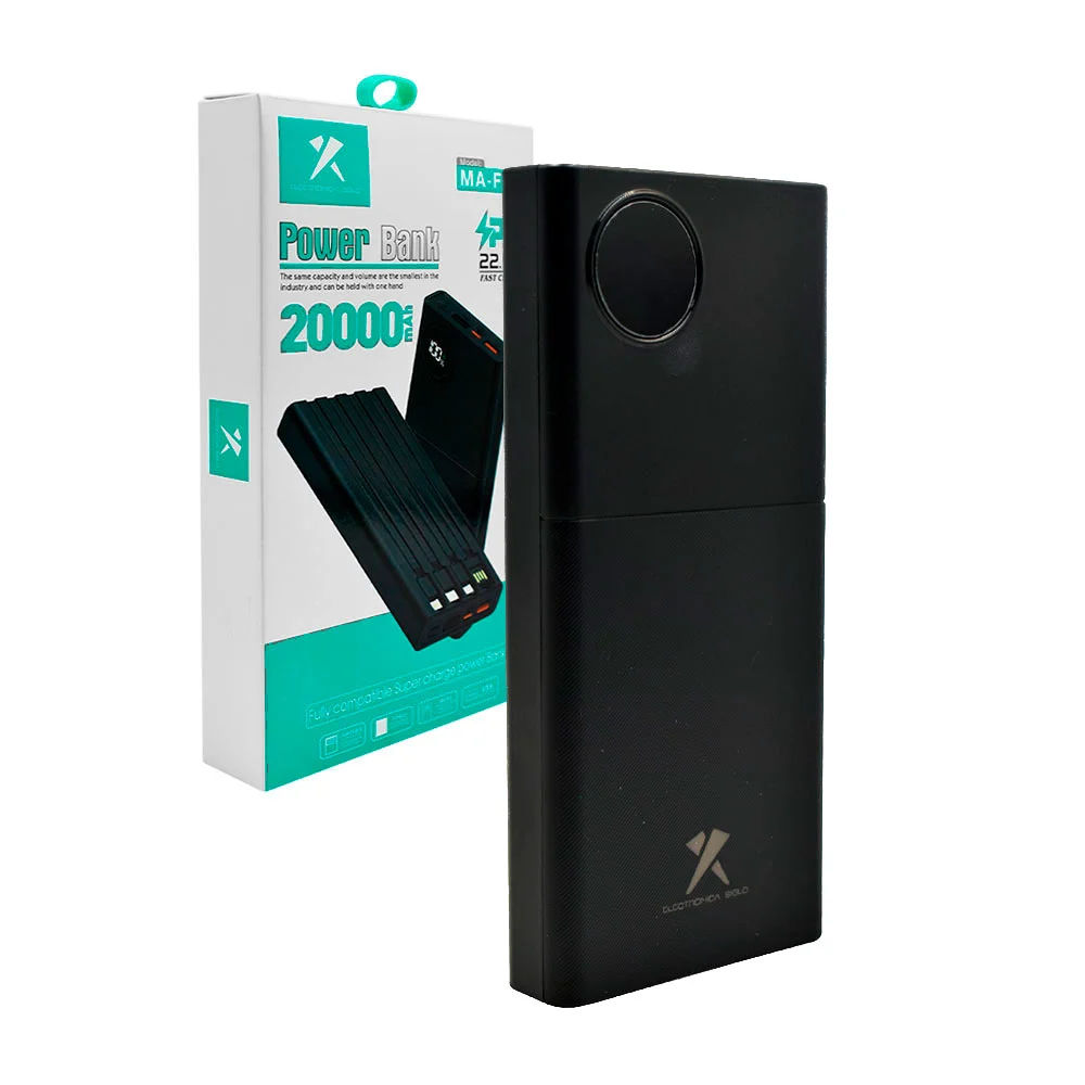 Power bank de 20000mah con cable usb, v8, tipo c y lightning / ma-f09