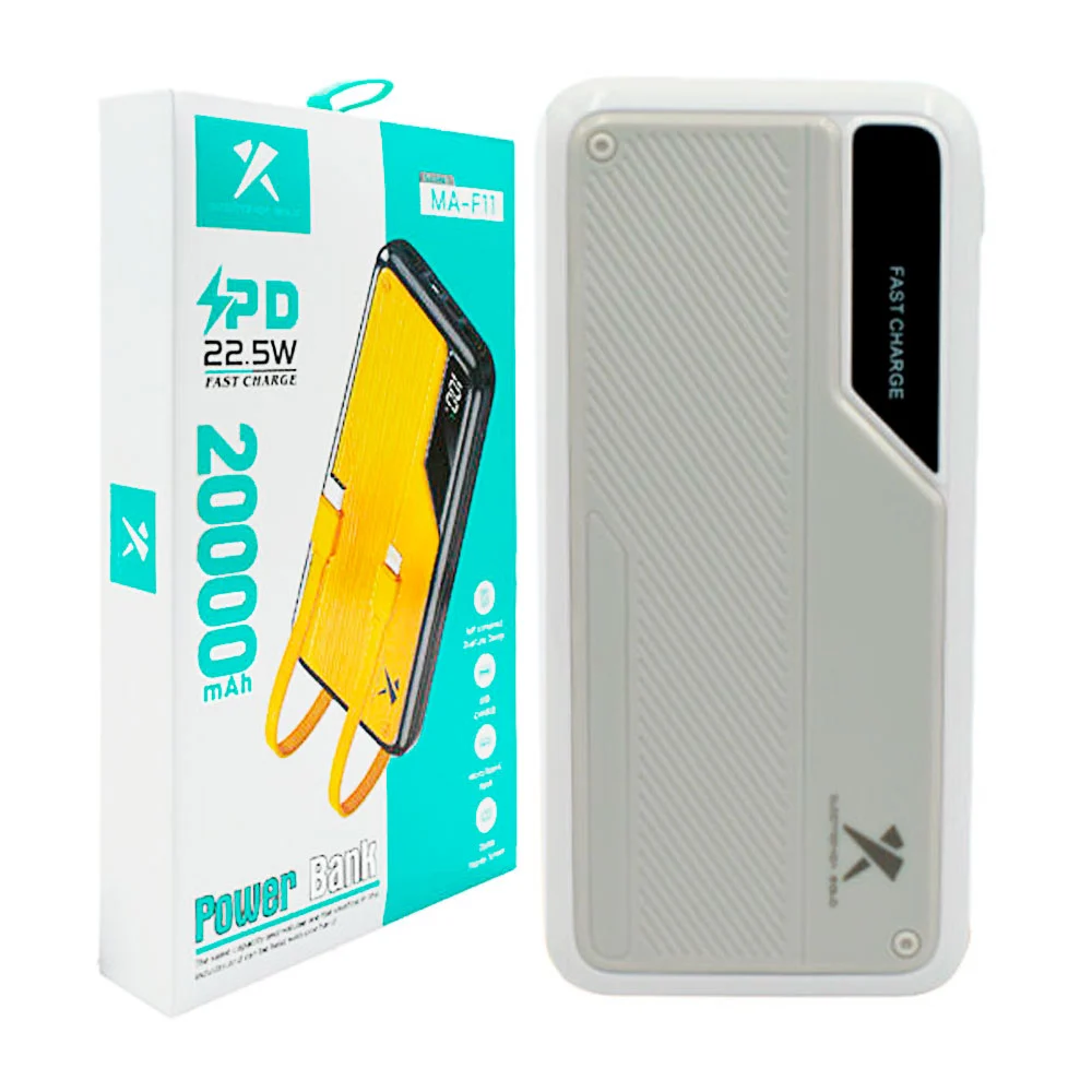 Power bank de 20000mah con cables de carga tipo c y lightning, variedad de colores / ma-f11