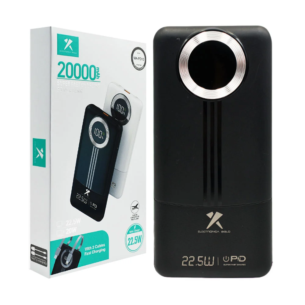 Power bank de 20000mah con cables de carga tipo c y lightning, variedad de colores / ma-pd10