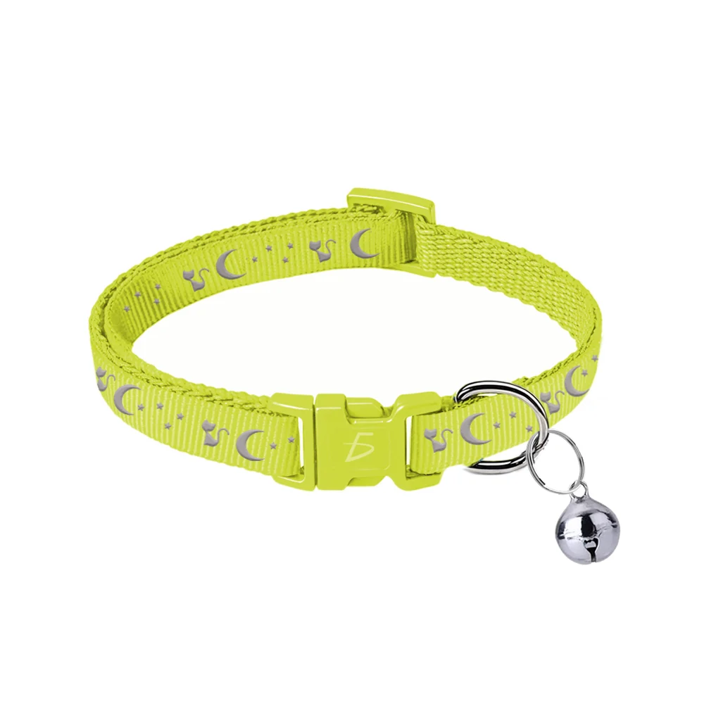Collar para mascota de tela, broche ajustable con estampado de gatos, lunas y estrellas con cascabel, variedad de colores