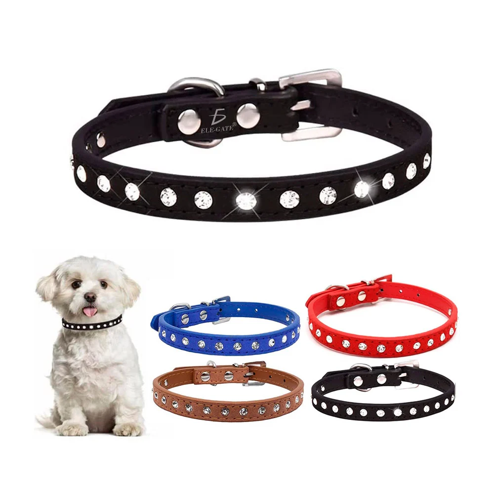 Collar de piel para mascotas con pedrería talla l, variedad de colores / mas.09.6.l