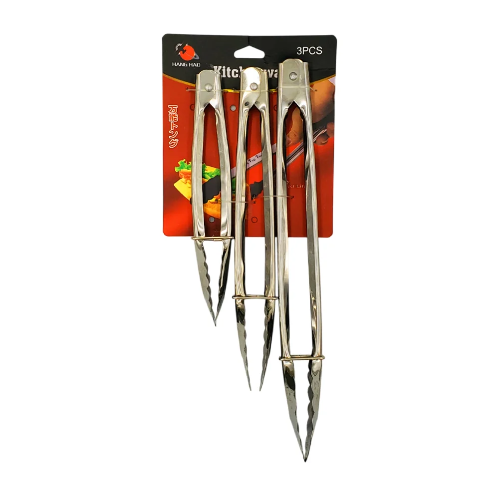 Set con 3 pinzas de acero inoxidable de diversas medidas para alimentos / kitchenware / mbj7911