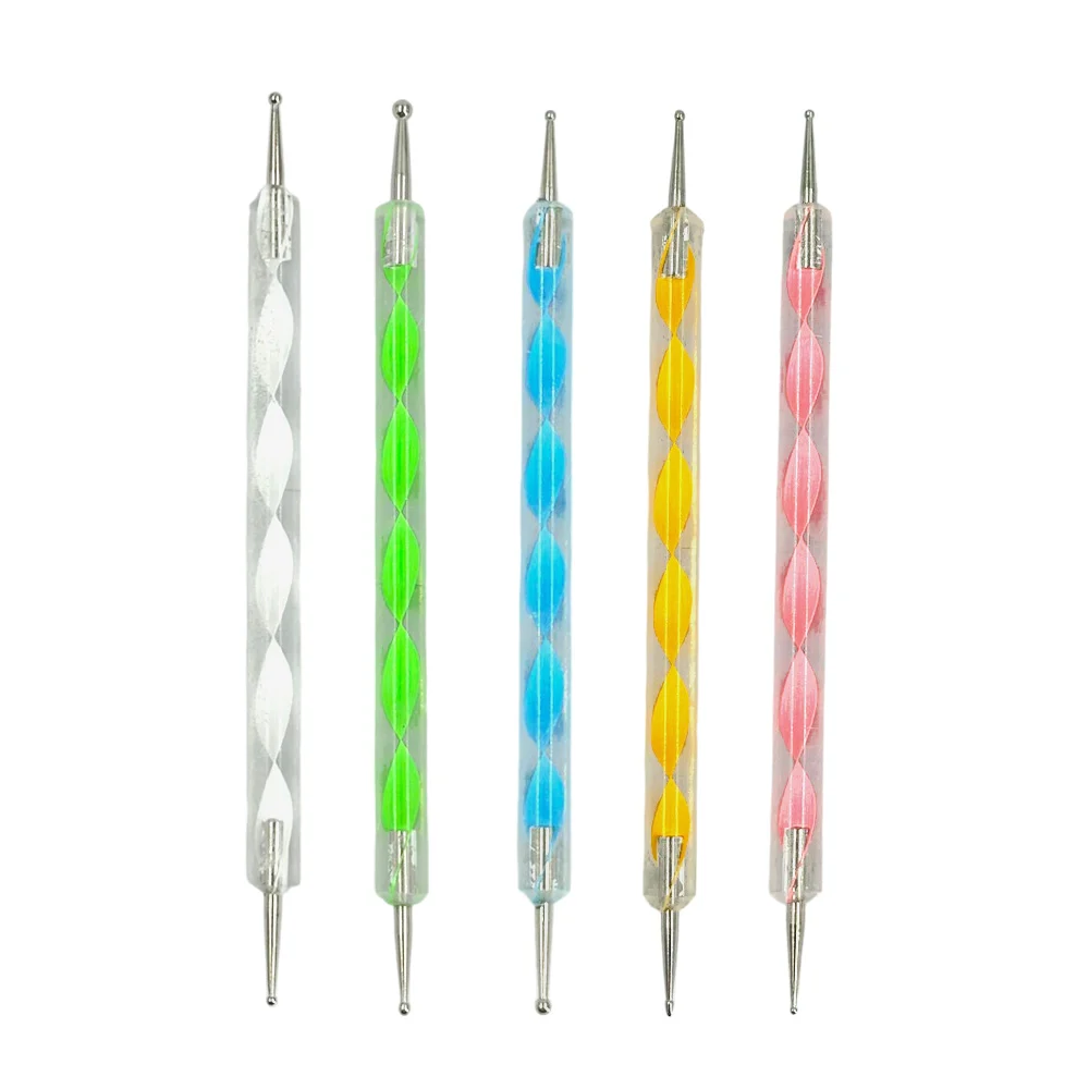 Paquete de 5 lápices de punta metálica con diferentes grosores para la decoración de uñas, variedad de colores / mc0068
