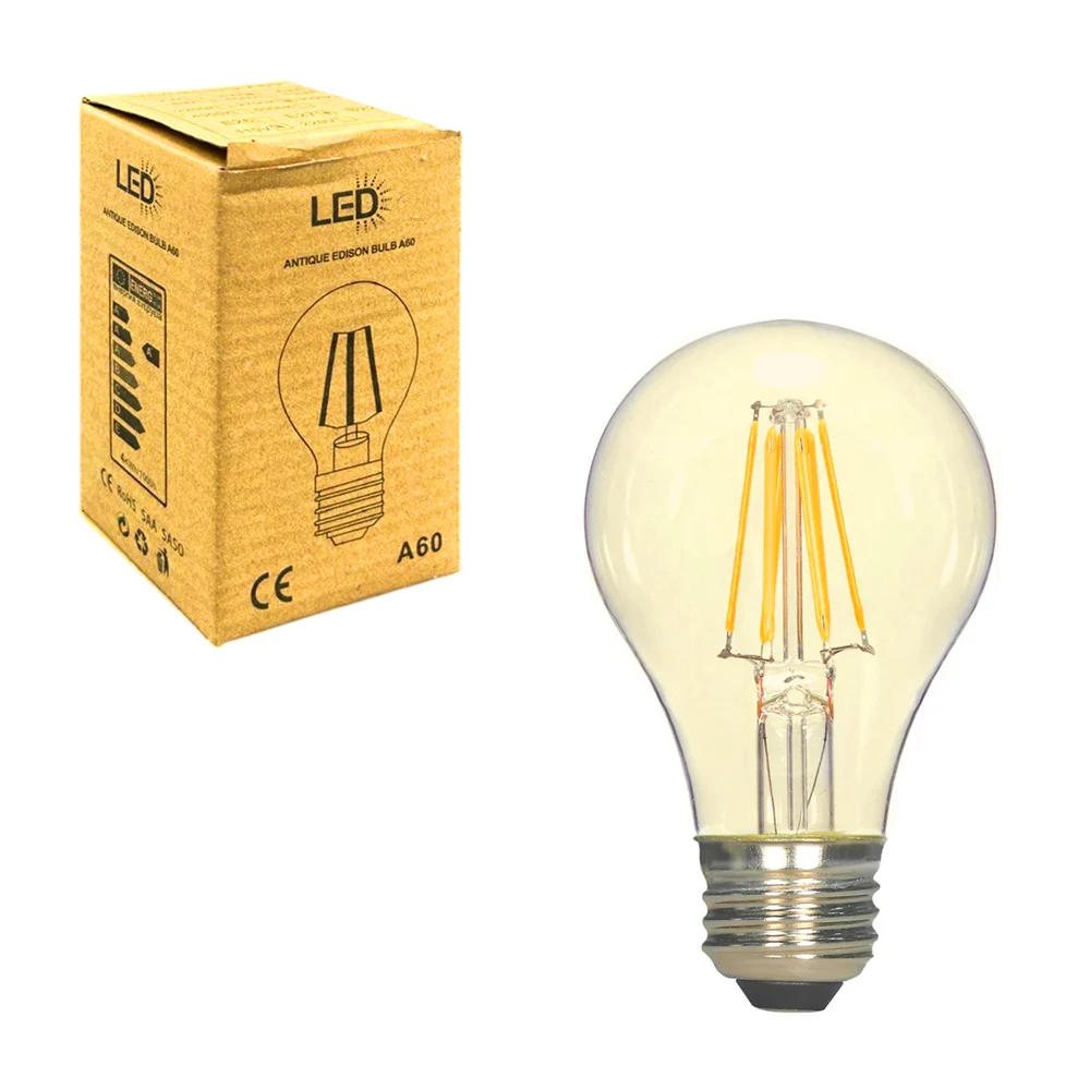 Foco led a60 tipo vintage de luz cálida con consumo de 6w - 2700k / antique edison bulb a60 / mdl5342