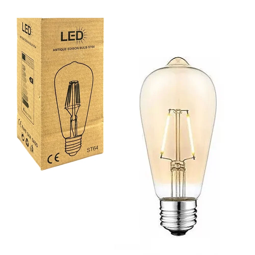 Foco led tipo vintage de luz cálida con consumo de 4w, variedad de usos / st64 / mdl5343