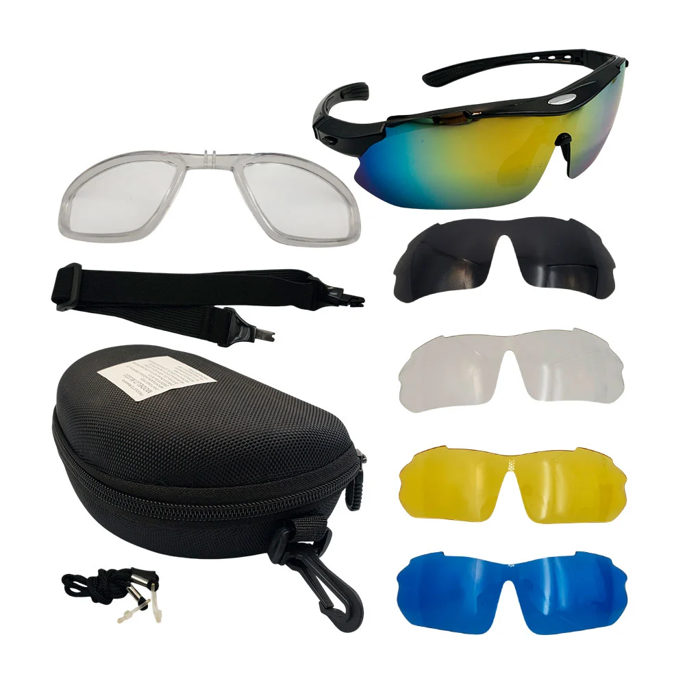 Estuche negro con gafas lentes de sol + 4 micas intercambiables de colores y accesorios / mj020