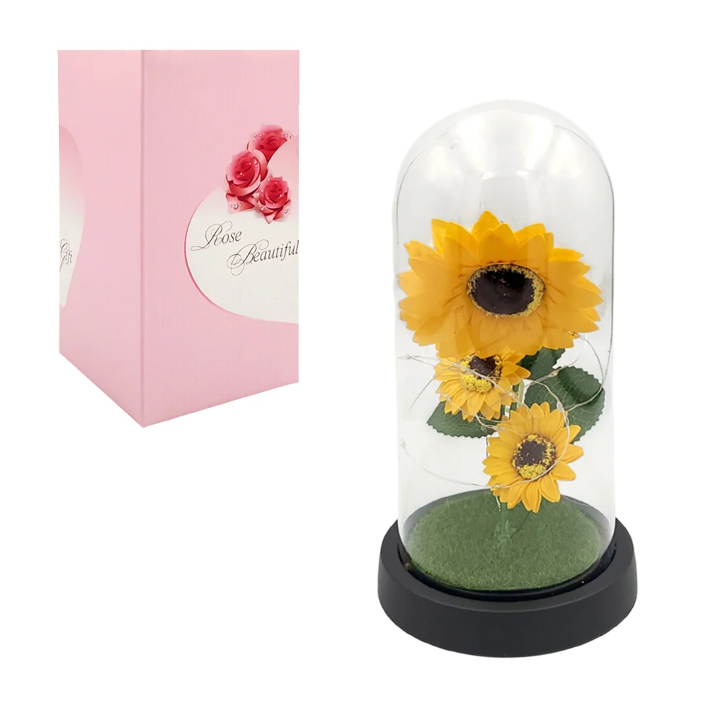 3 Flores encapsuladas, con luz led, variedad de diseños / mqj-100 / girasoles encapsulados