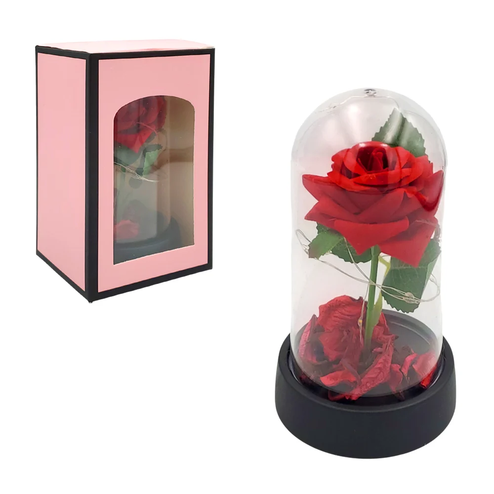 Flor encapsulada, con decoración de pétalos y luz led / mqj-66
