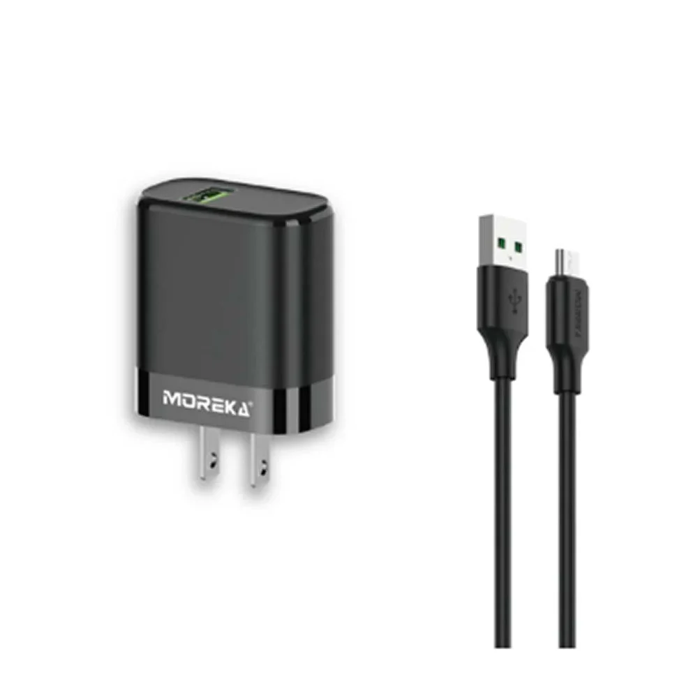 Combo moreka cubo cargador con puerto usb + cable usba a tipo v8 de 1m, 2.4a / mr2886