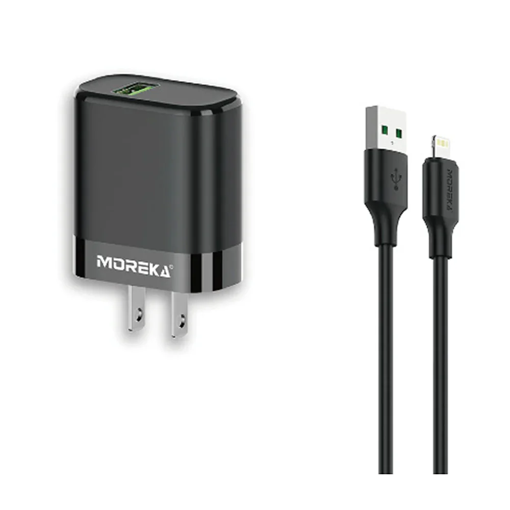 Combo moreka cubo cargador con puerto usb + cable usb a tipo lightning de 1m, 2.4a / mr2888