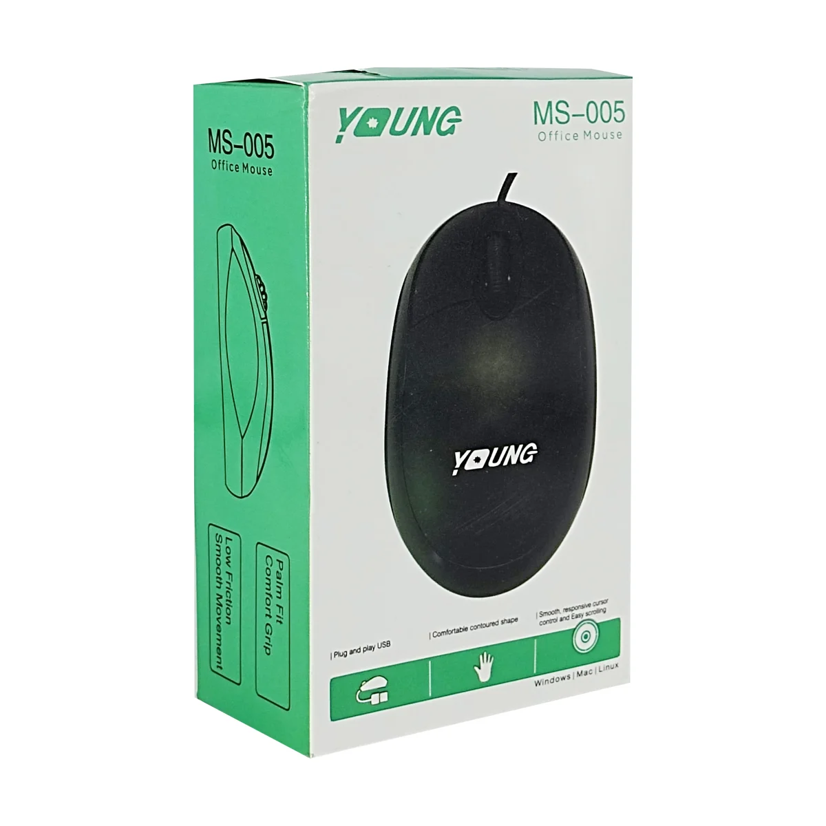 Mouse alámbrico young de color negro con puerto usb / ms005