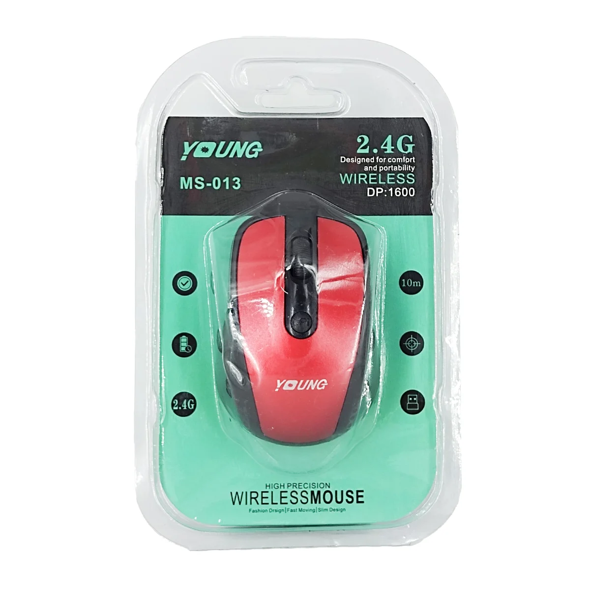 Mouse inalámbrico young de color rojo con negro, 2.4g / ms013