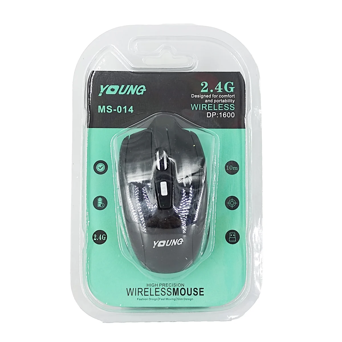 Mouse inalámbrico young de color negro, 2.4g, dp 1600 y alcance de 10m / ms014