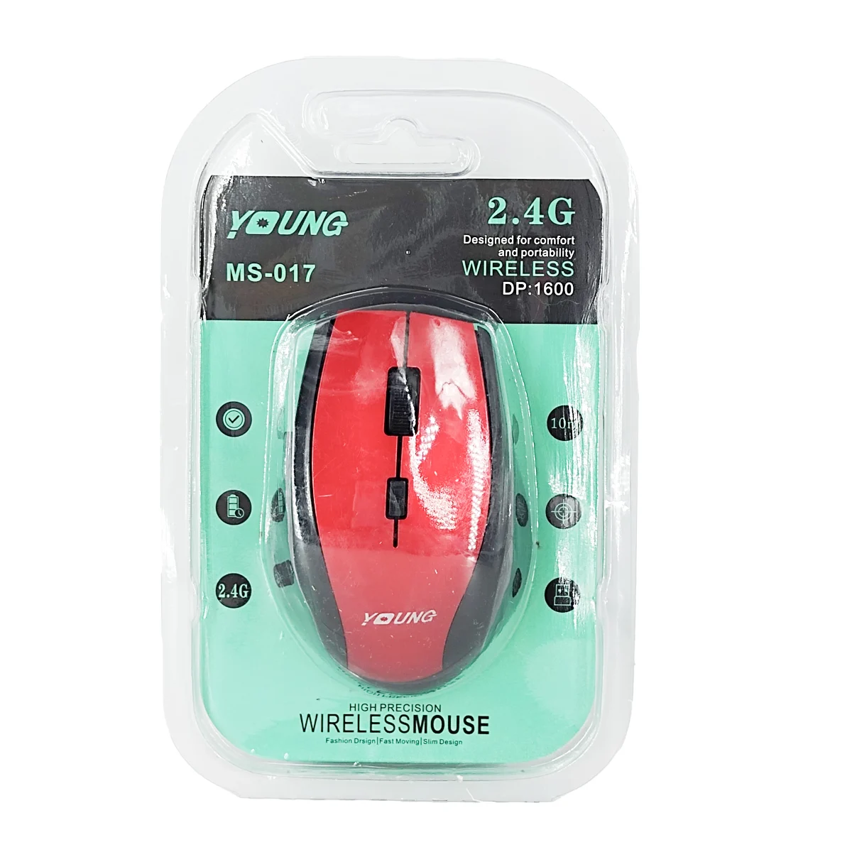 Mouse inalámbrico young de color rojo con negro, 2.4g / ms017