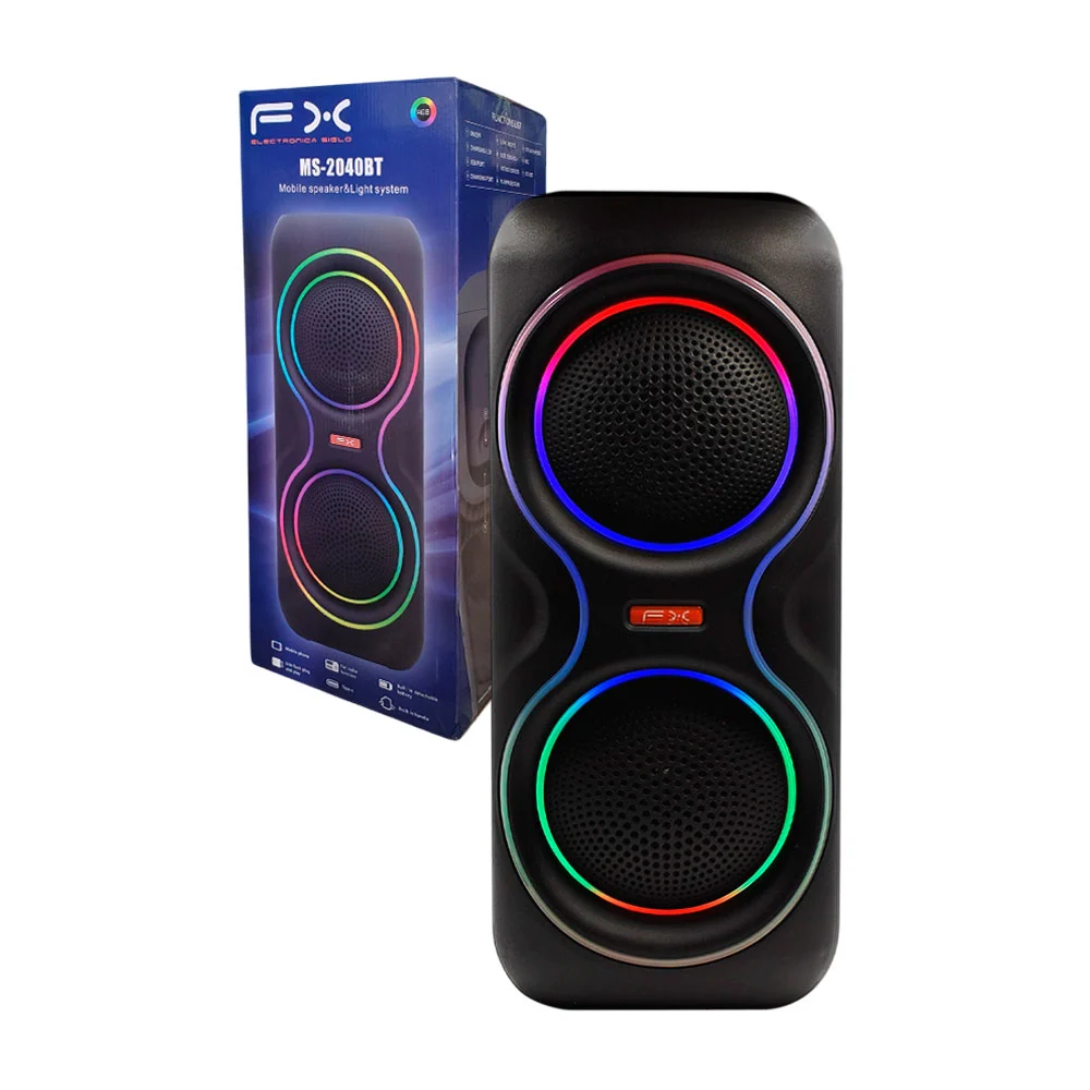 Bocina bluetooth fx de 8x2 pulgadas con luces rgb, ranuras usb y sd / ms-2040bt