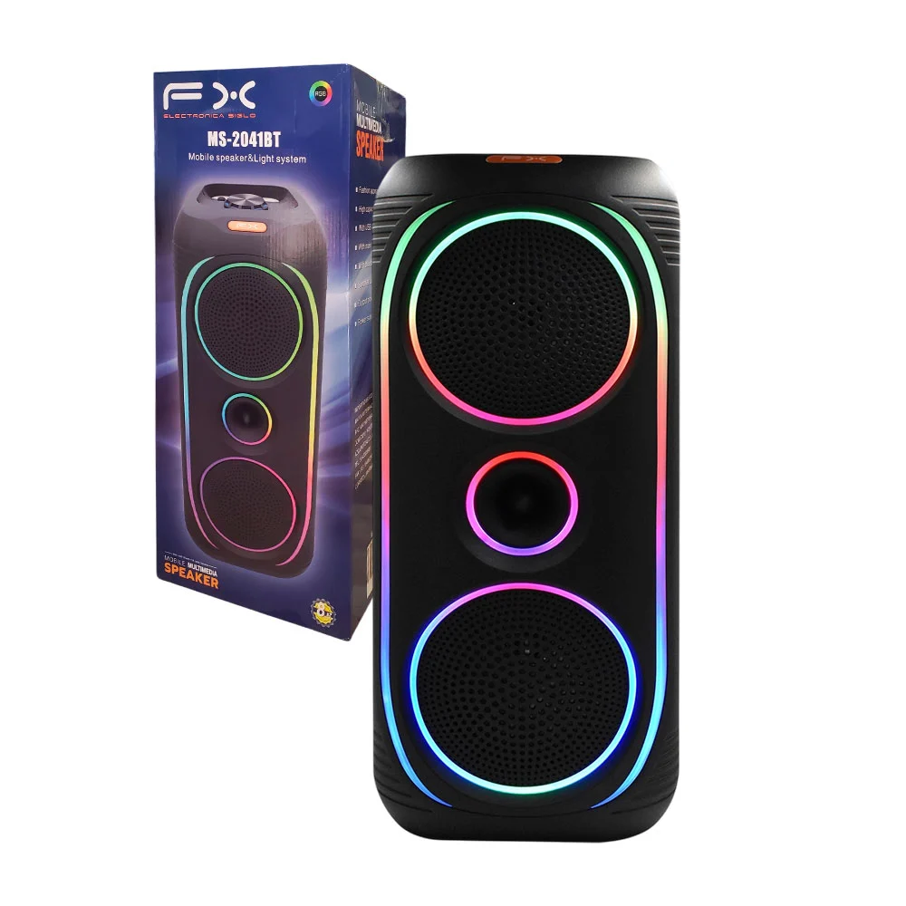 Bocina bluetooth fx de 8x2 pulgadas con luces rgb, ranuras usb y sd / ms-2041bt