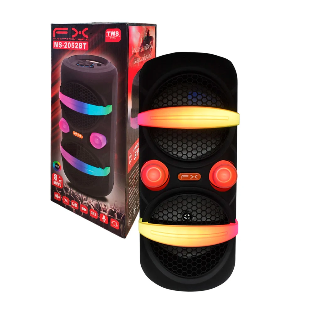 Bocina bluetooth fx de 8x2 pulgadas con luces rgb, ranuras usb, sd y para micrófono / ms-2052bt