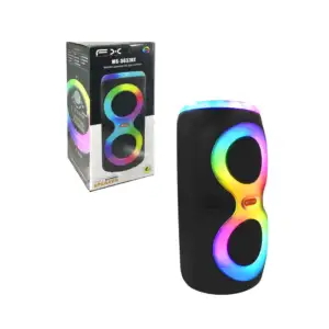 Bocina bluetooth fx en forma cilíndrica con radio fm, luz rgb y puert…