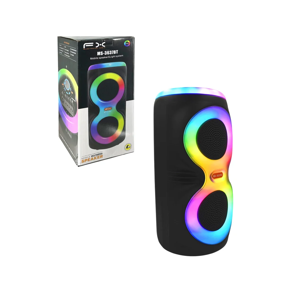 Bocina bluetooth fx en forma cilíndrica con radio fm, luz rgb y puerta usb / mobile speaker / ms-3637bt