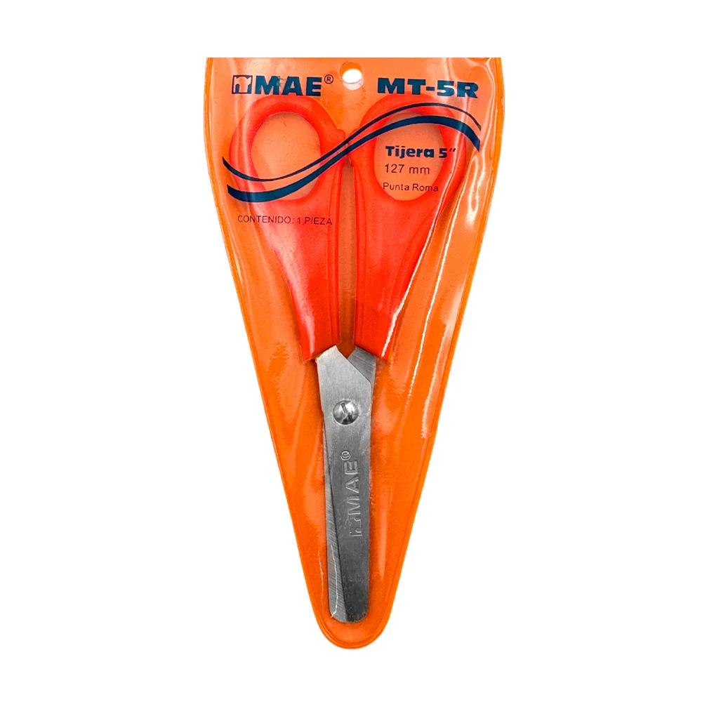 Tijeras metálicas escolares mae con punta roma de 127mm, variedad de colores / mt-5r