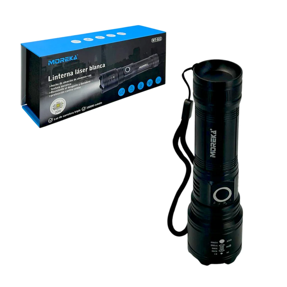Lámpara / linterna recargable moreka de luz blanca con 5 modos de iluminación y zoom / mt-022
