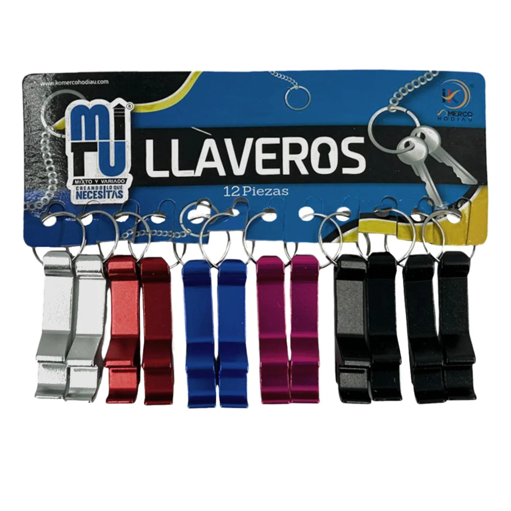 Paquete de 12 llaveros en forma de abrelatas metálicos, variedad de colores / mt290