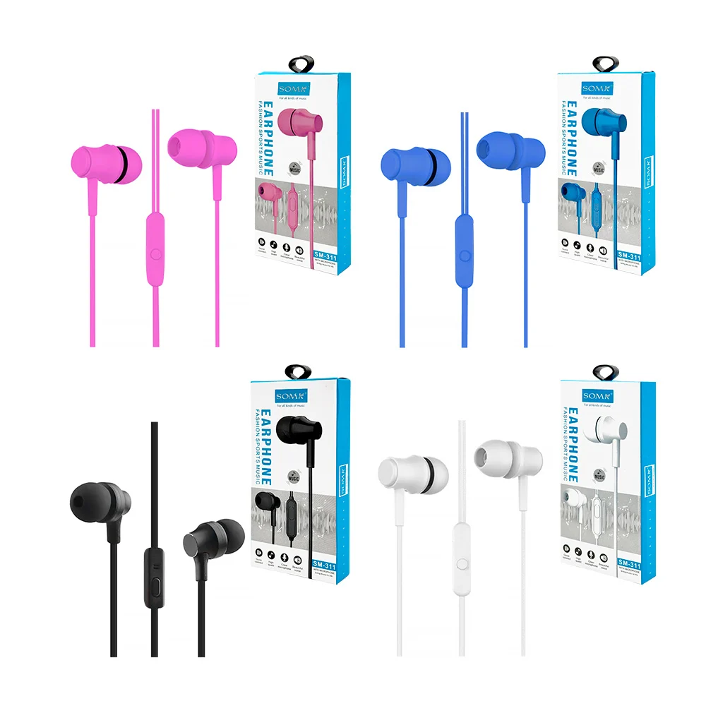 Audífonos alámbricos manos libres con almohadillas de silicón y entrada auxiliar, variedad de colores / mt710 / sm-311 / somk / earphone fashion sports music