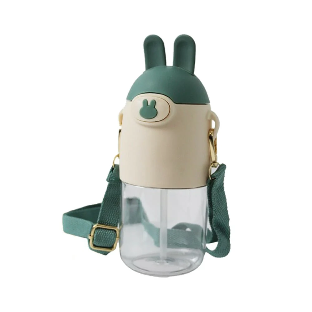 Termo liso de plástico translúcido con diseño de conejo con capacidad de 600ml y correa, variedad de colores / mt730