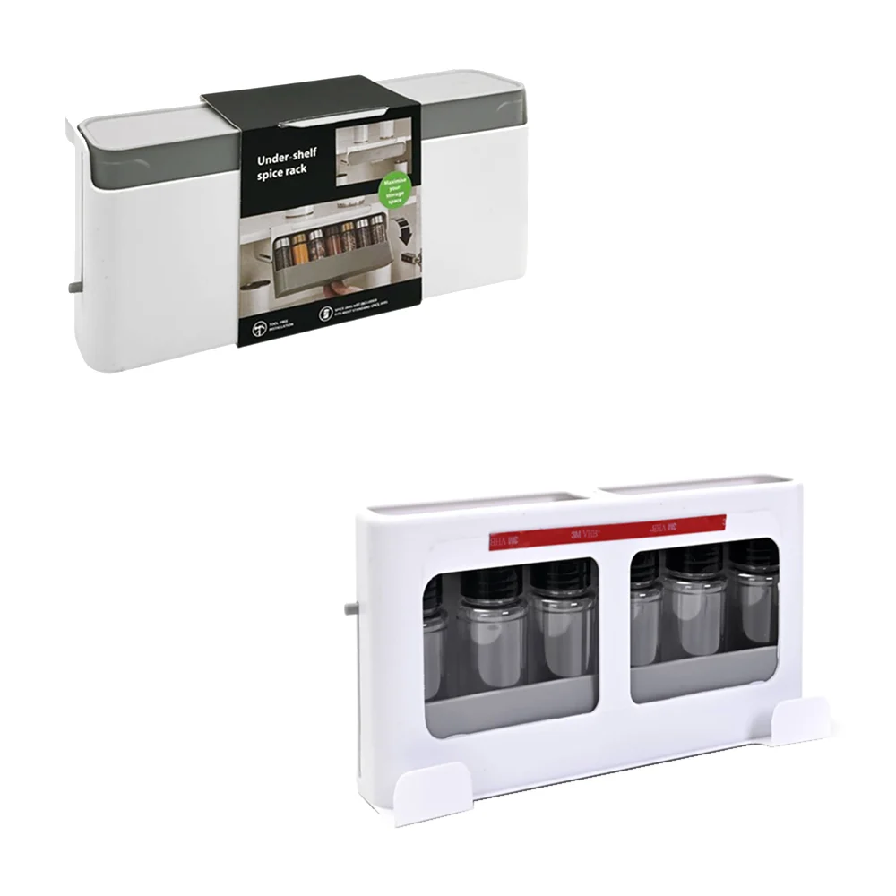 Organizador colgante con 6 recipientes de plástico para especias / under-shelf spice rack