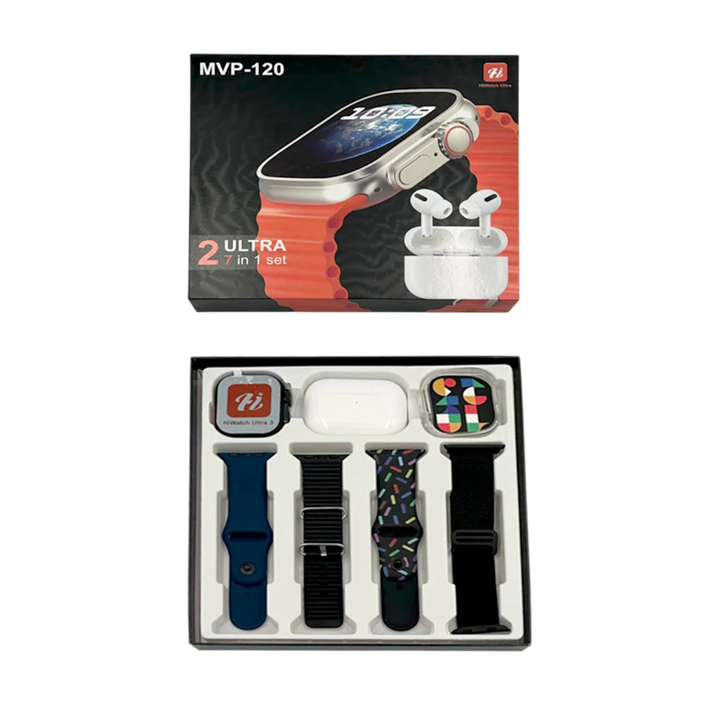 Smart watch 2 ultra con 4 correas intercambiables, funda protectora, cargador y audífonos inalámbricos / mvp-120