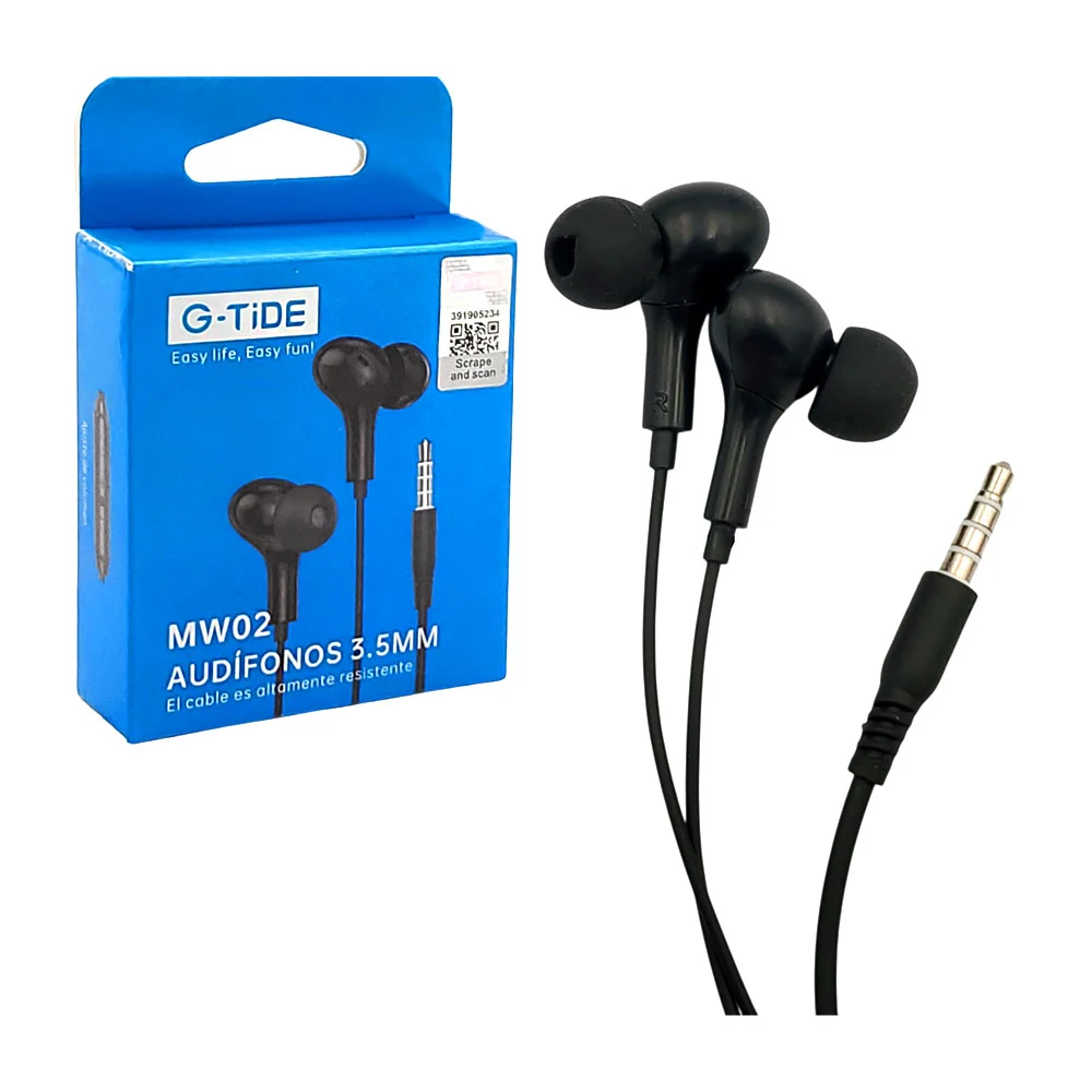 Audífonos alámbricos tipo earphone g-tide con cable resistente de 1.2m y entrada auxiliar de 3.5mm, variedad de colores / mw01