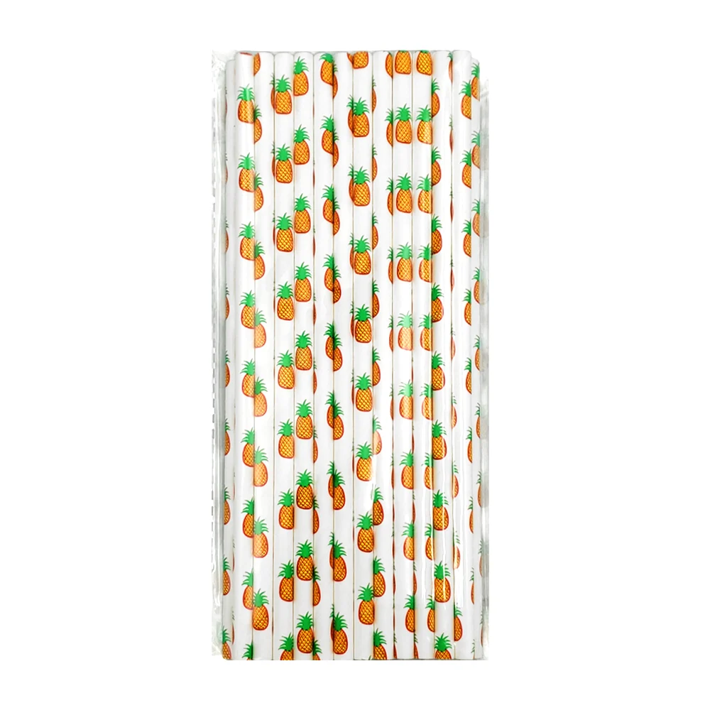 Paquete con 25 popotes de papel, con estampado de frutas, flores, y/o patrones animados, variedad de diseños / n1-116