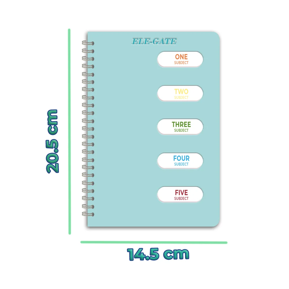 Libreta cuaderno de raya tamaño a5 coreano con portada de plástico turquesa y 5 separaciones / off.01.19