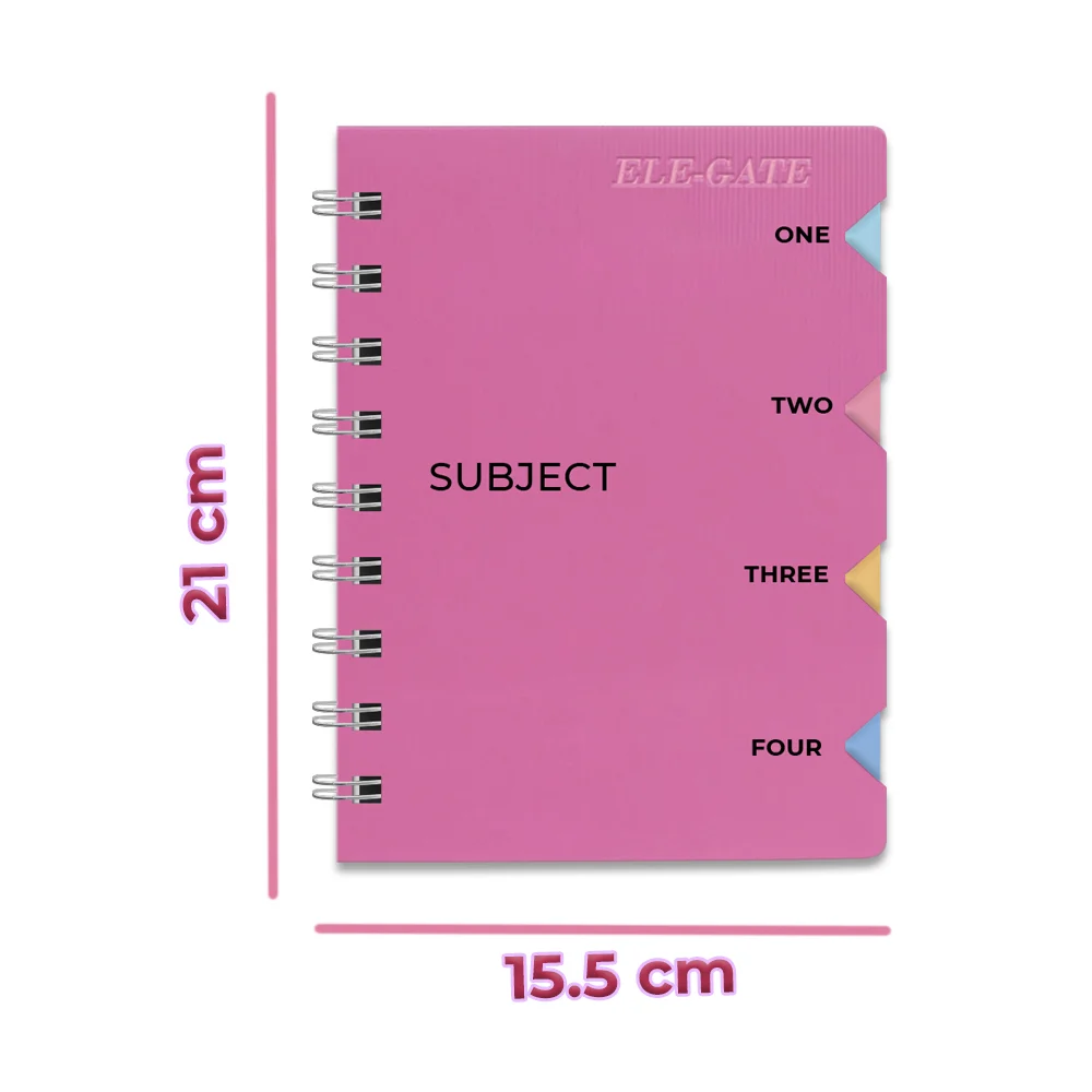 Cuaderno libreta de raya tamaño a5 con 80 hojas portada plastificada y 4 separadores / off.01.20