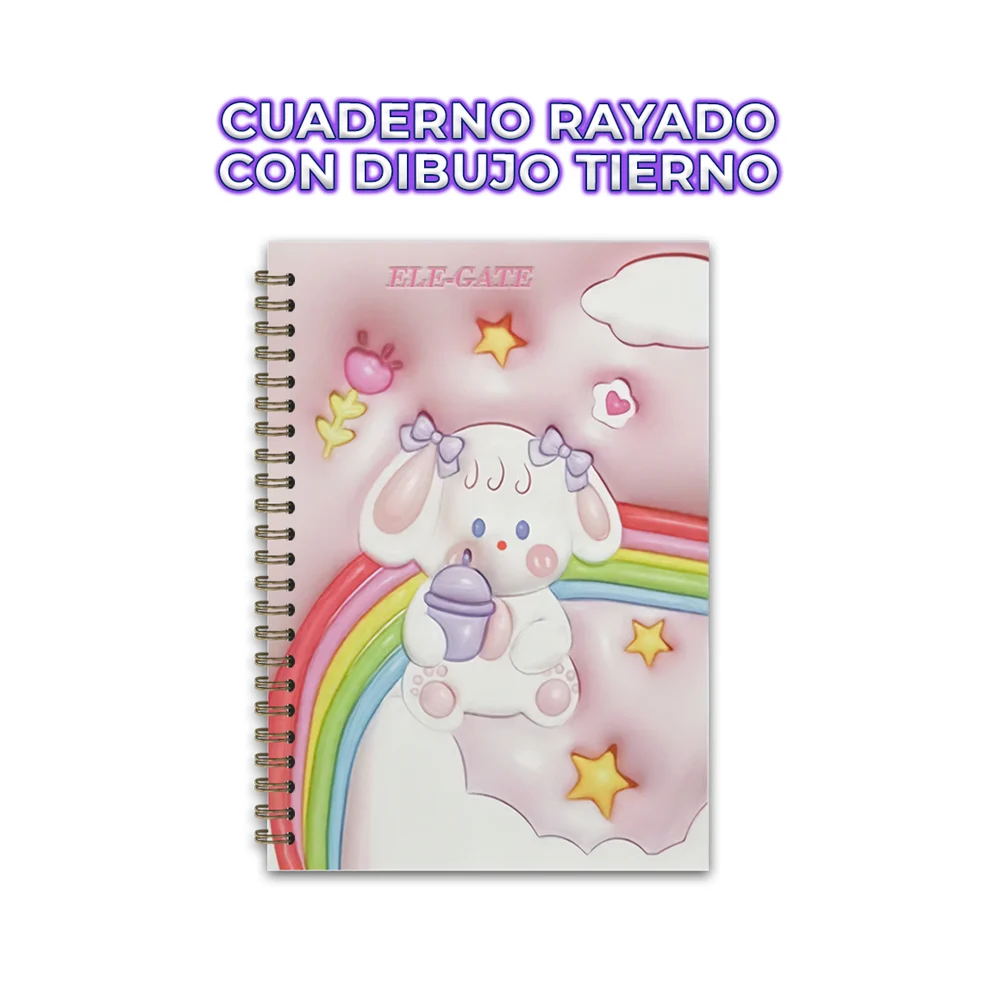 Libreta cuaderno tamaño a4 con 80 hojas de raya y espiral + diseño tierno / off.01.4