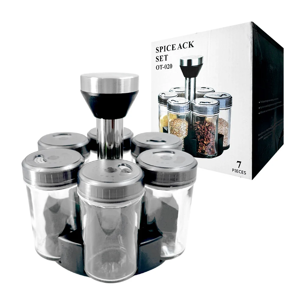 1pza Organizador / especiero en carrusel giratorio con 6 frascos de cristal, variedad de usos / spice ack set / ot-020 / ontenck