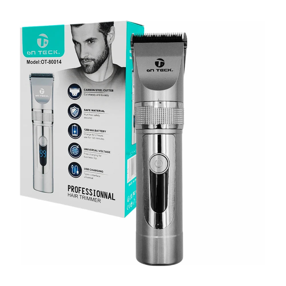 Kit con máquina rasuradora recargable para cortar cabello, + 4 cabezales intercambiables, rastrillo, tijeras y peine / on teck / ot-80014