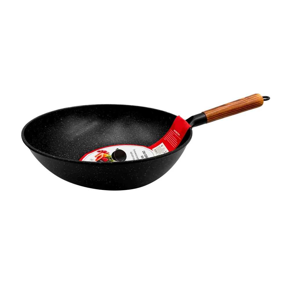 1pza Sartén wok hondo antiadherente con mango de madera, 32cm / chu gong fu wok / p-11353